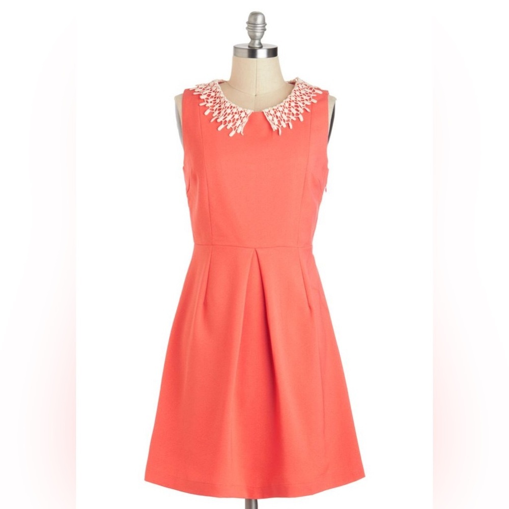 Modcloth Coral Mini Dress with Decorative Collar